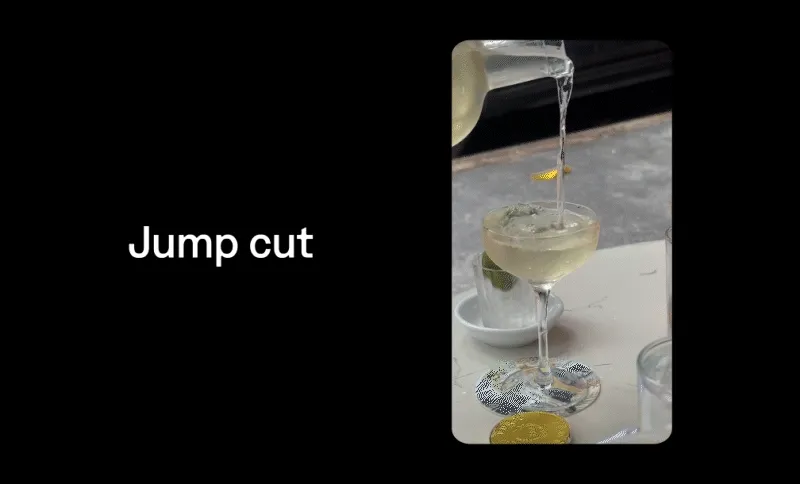 Footage jumps from pouring a drink to adding finishing touches