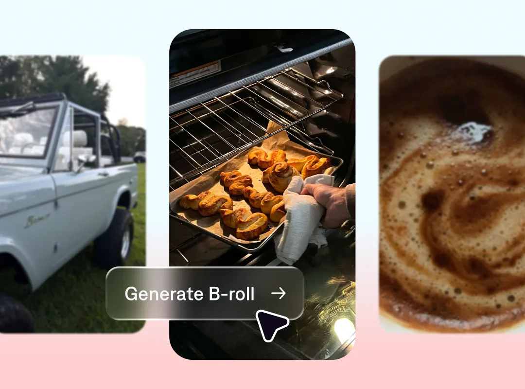 Three different B-roll videos options showing with a mouse shown hovering over 'Generate B-roll'.