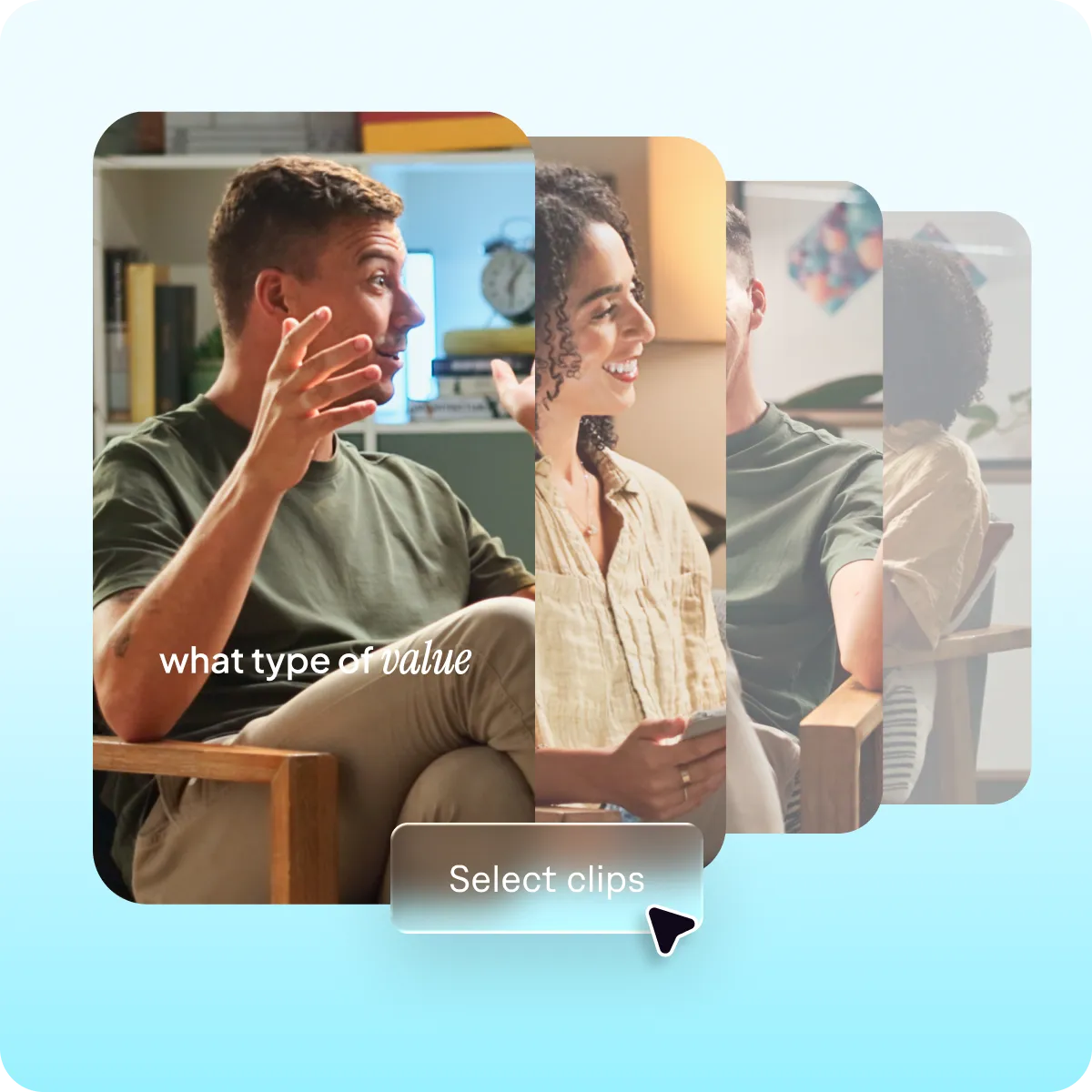 Podcast studio + "Clip viral moments / Add intro title / Applying edits…"