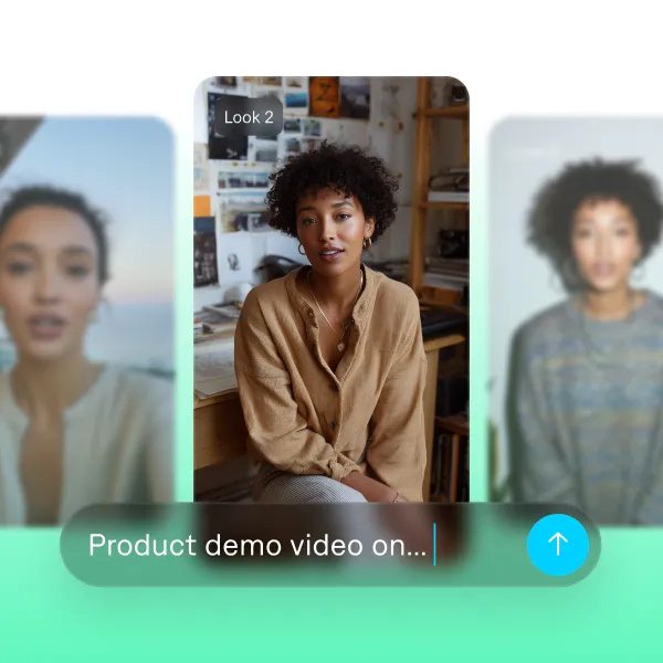 AI video generator showing a creator in Look 2 recording a product demo video.